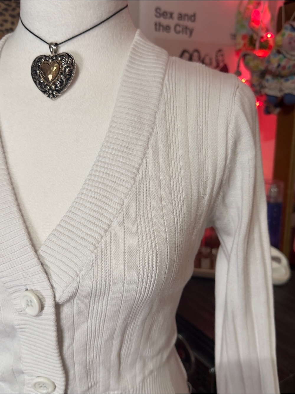 Paris Blues Ivory Ribbed Button-Front Cardigan - Picture 6 of 10